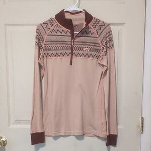 Kari Traa Peach And Wine Quarter Zip 100% Marino Wool Base Layer